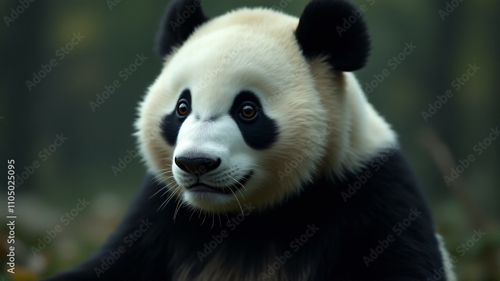 Create a captivating close-up of a giant panda, focusing on its black and white fur, gentle eyes, and playful expression. The background should be blurred, evoking serenity and warmth. Create a captivating close-up of a giant panda, focusing on its black and white fur, gentle eyes, and playful expression. The background should be blurred, evoking serenity and warmth.