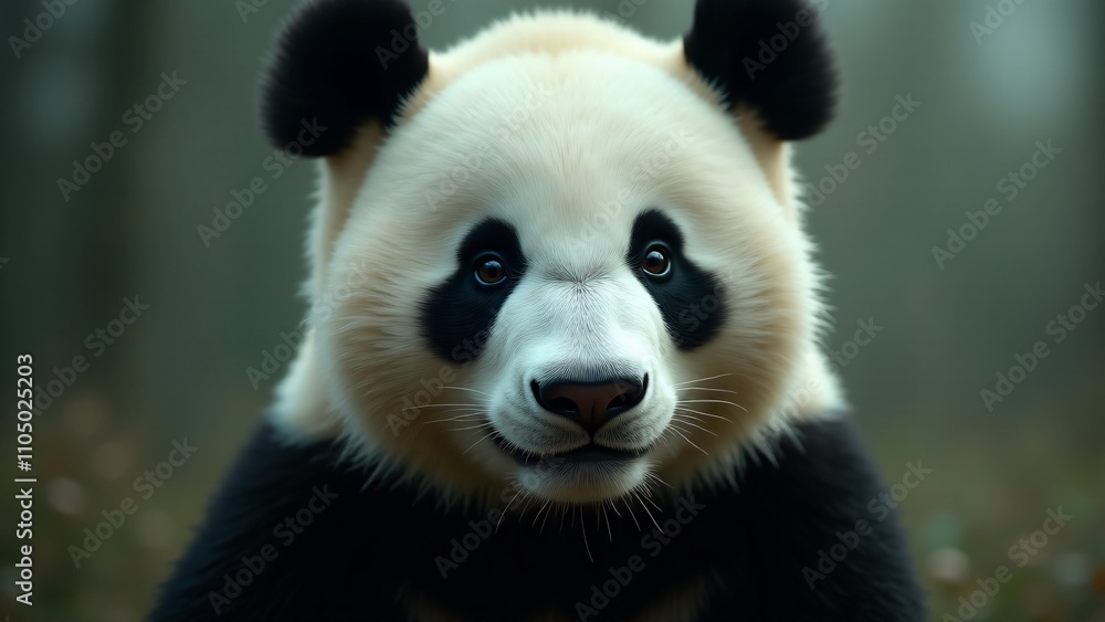Create a captivating close-up of a giant panda, focusing on its black and white fur, gentle eyes, and playful expression. The background should be blurred, evoking serenity and warmth. Create a captivating close-up of a giant panda, focusing on its black and white fur, gentle eyes, and playful expression. The background should be blurred, evoking serenity and warmth.