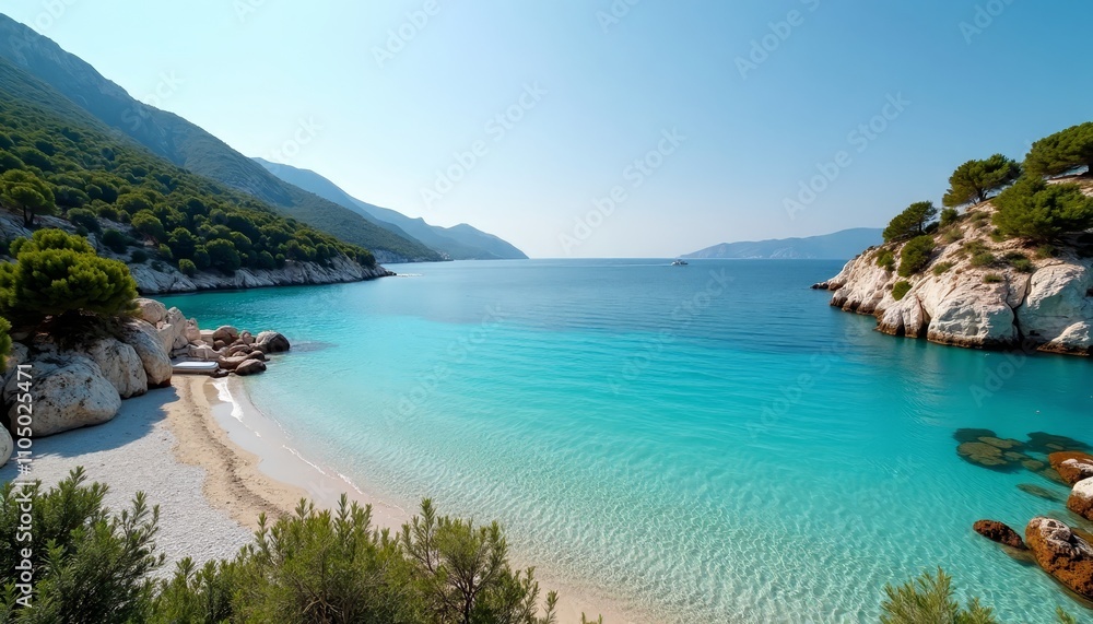 Bright blue waters at rocky shore Bright blue waters at rocky shore