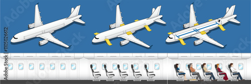 Airplanes on blue background. Airliner in isometric view. vector illustration.