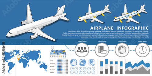Air Travel Infographic. Airplane flight infographics with flat aircraft seat map. Vector illustration