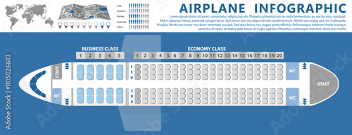 Airplane flight infographics with information. vector illustration