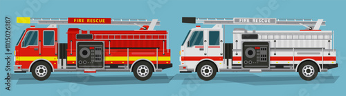 Fire truck side view. red fire truck emergency vehicle. modern flat style vector illustration.