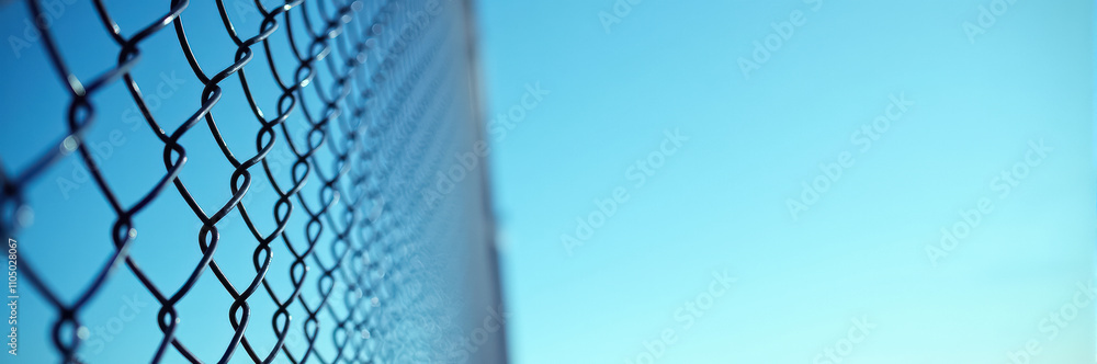 Fototapeta premium Metal mesh fence against clear sky