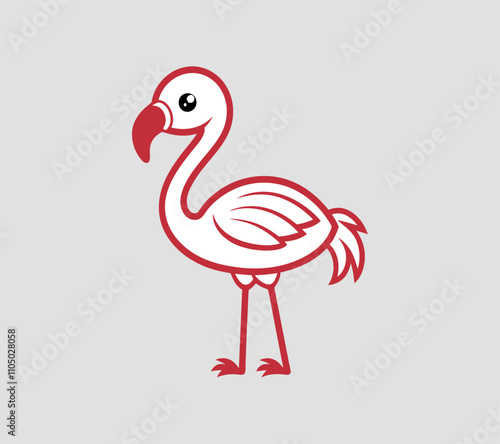 Cute flamingo bird line art cartoon icon