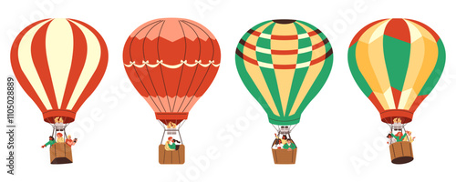 Collection of balloons on isolated background in flat style.
