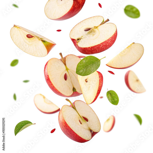 Floating Freshness: A Close-Up on Falling Apple Slices photo