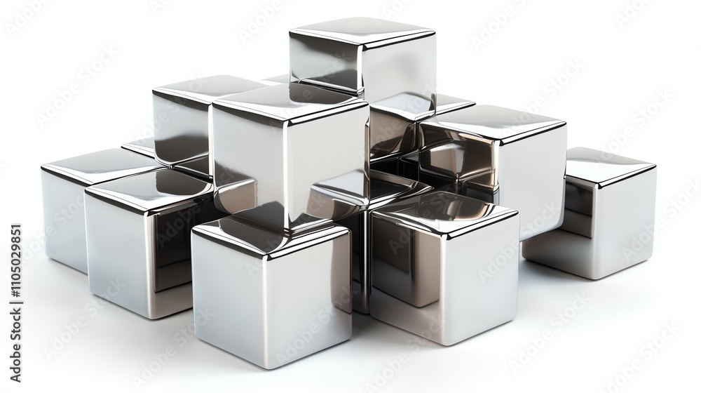 A group of shiny silver cubes. A group of shiny silver cubes.