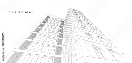 3d wireframe of building. sketch design.Vector