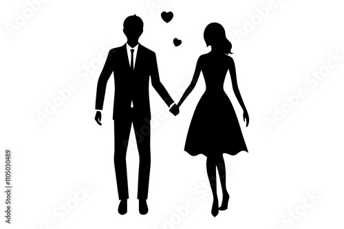 Romantic Couples Holding Hands Silhouette Vector Illustration