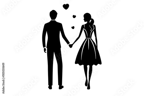 Romantic Couples Holding Hands Silhouette Vector Illustration