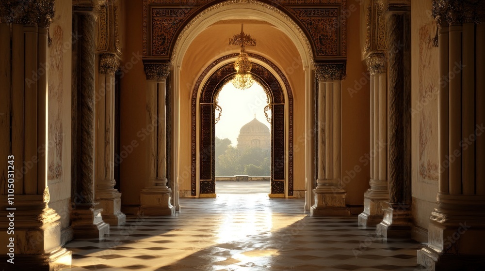 Obraz premium A Glimpse of the Outside Through a Royal Passage