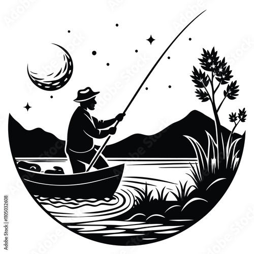 fishing a man vector silhouette design.