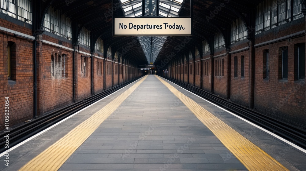 Fototapeta premium Empty train station platform with a sign.