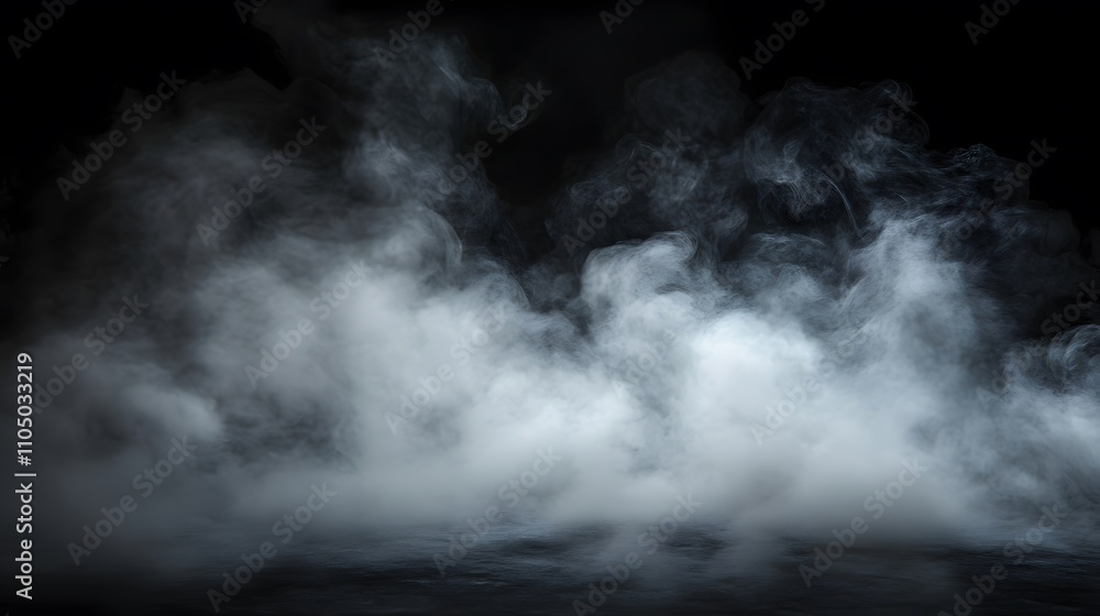 White Smoke Billows Over Dark Surface Background White Smoke Billows Over Dark Surface Background