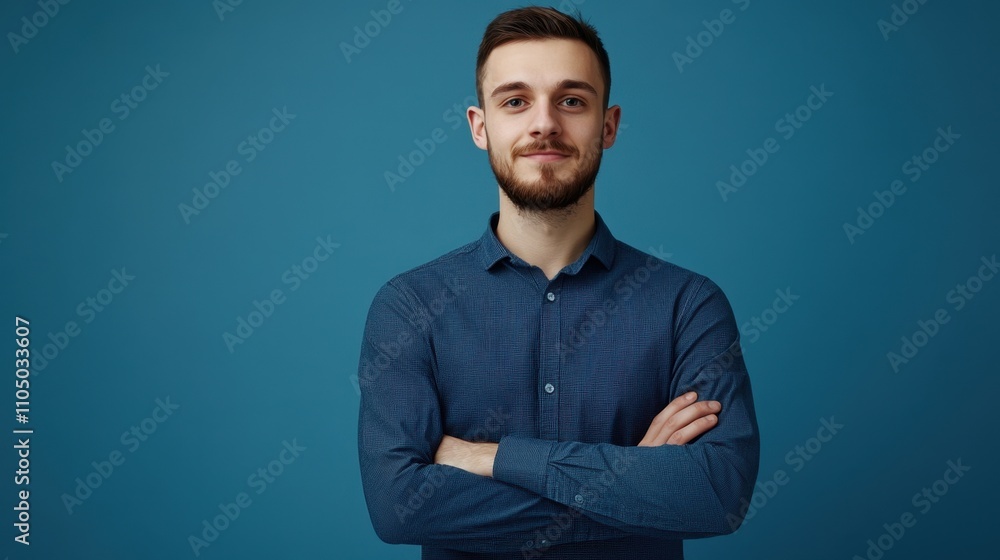 Confident man in casual attire against blue background Confident man in casual attire against blue background