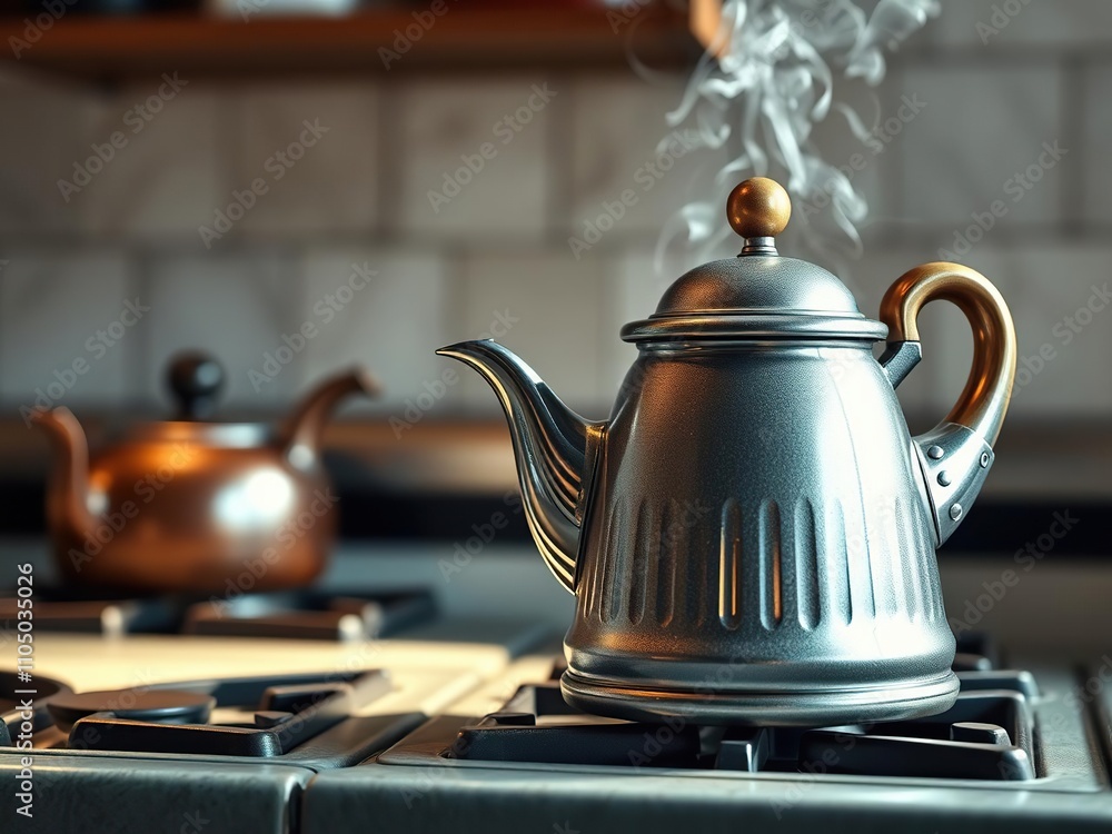 The nostalgic charm of an old-fashioned kettle is evident in this close-up shot which captures the warm glow of the stovetop and the rich aroma of freshly brewed coffee, artisanal coffee, stovetop The nostalgic charm of an old-fashioned kettle is evident in this close-up shot which captures the warm glow of the stovetop and the rich aroma of freshly brewed coffee, artisanal coffee, stovetop