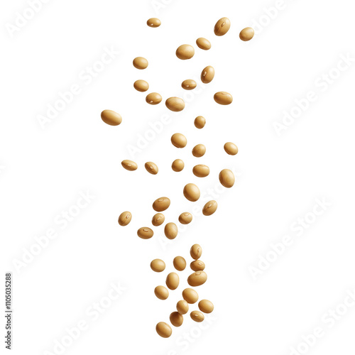 falling soybeans isolated on transparent white background, clipping path