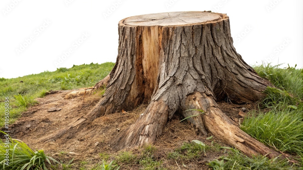 Tree trunk with prominent year rings and a decaying base, rot, outdoor, landscape, tree bark, wood texture Tree trunk with prominent year rings and a decaying base, rot, outdoor, landscape, tree bark, wood texture