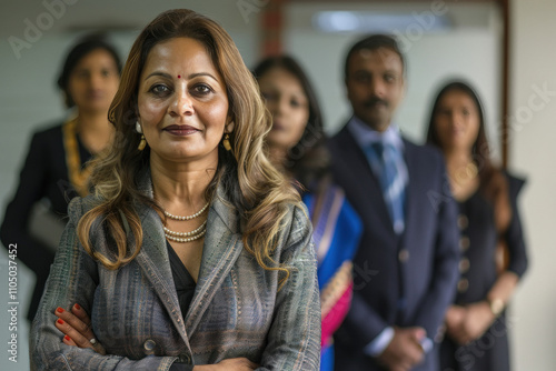 Indian businesswomen group standing confidently at office