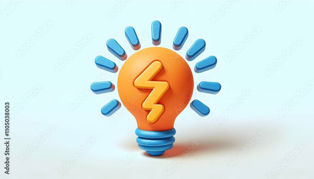 Bulb idea A playful orange 3D cartoon light bulb with zigzag blue rays symbolizing creativity and fun.3.jpg Bulb idea A playful orange 3D cartoon light bulb with zigzag blue rays symbolizing creativity and fun.3.jpg