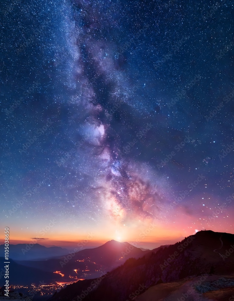 Milky Way Galaxy Over Mountain Range at Sunset