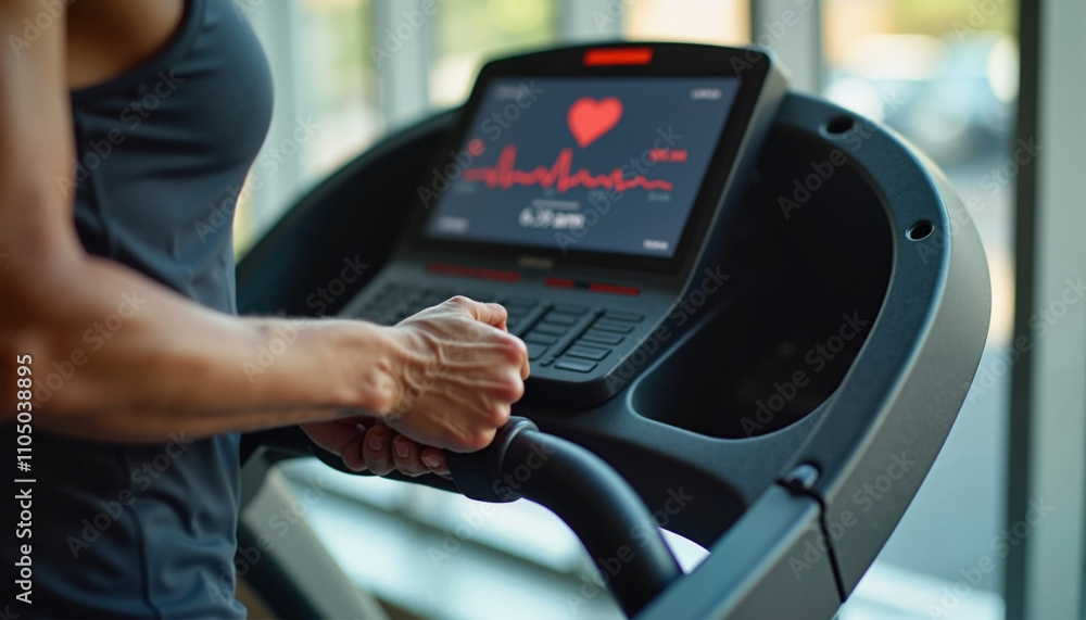 Engaging in a challenging workout while monitoring heart rate in a modern fitness center Engaging in a challenging workout while monitoring heart rate in a modern fitness center