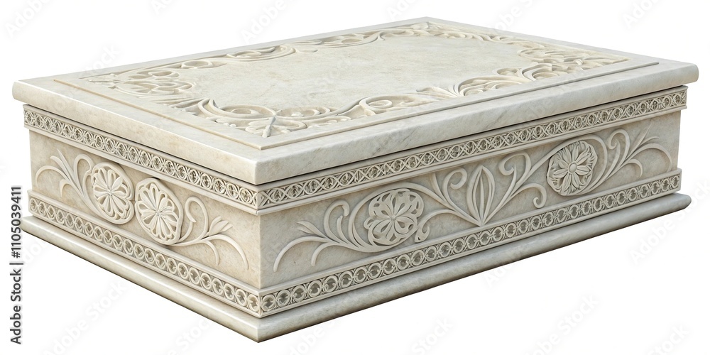 Fototapeta premium White marble gift box with intricate carvings, sophisticated decor, marble box, elegant packaging, premium items