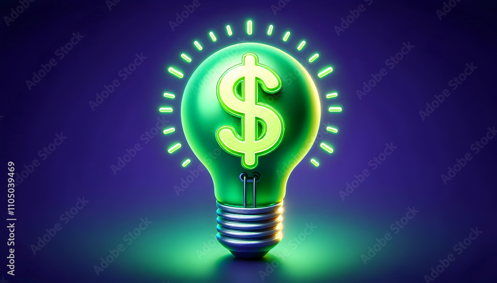 Bulb  idea A green 3D cartoon light bulb icon with dollar signs glowing inside, symbolizing financial success a1.jpg
