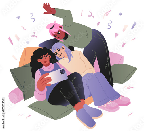 Young women taking selfies at a party