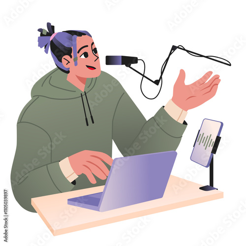 Content creator recording a podcast