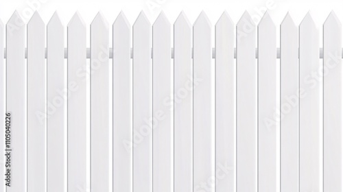 86.A seamless vector illustration of a white picket fence, with simple, evenly spaced vertical slats and clean lines. The repetitive pattern stretches across the scene, creating a minimalistic and