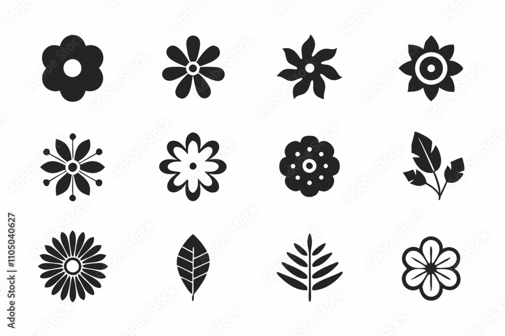 Silhouette Collection of Flowers and Plants - Elegant Botanical Vector Se Silhouette Collection of Flowers and Plants - Elegant Botanical Vector Se