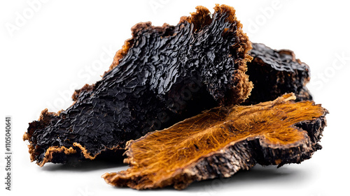 Chaga Mushroom Slices Isolated on Transparent Background  
 photo