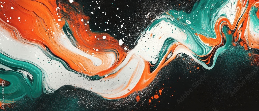 Vibrant psychedelic gradient in orange, teal, and white on black background