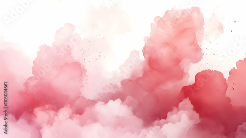 Abstract Watercolor Cloudscape, Pink and Red Hues in a Dreamlike, Softly Painted Sky Background