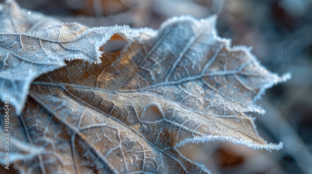 Winter close-up of frosted maple leaf Winter close-up of frosted maple leaf