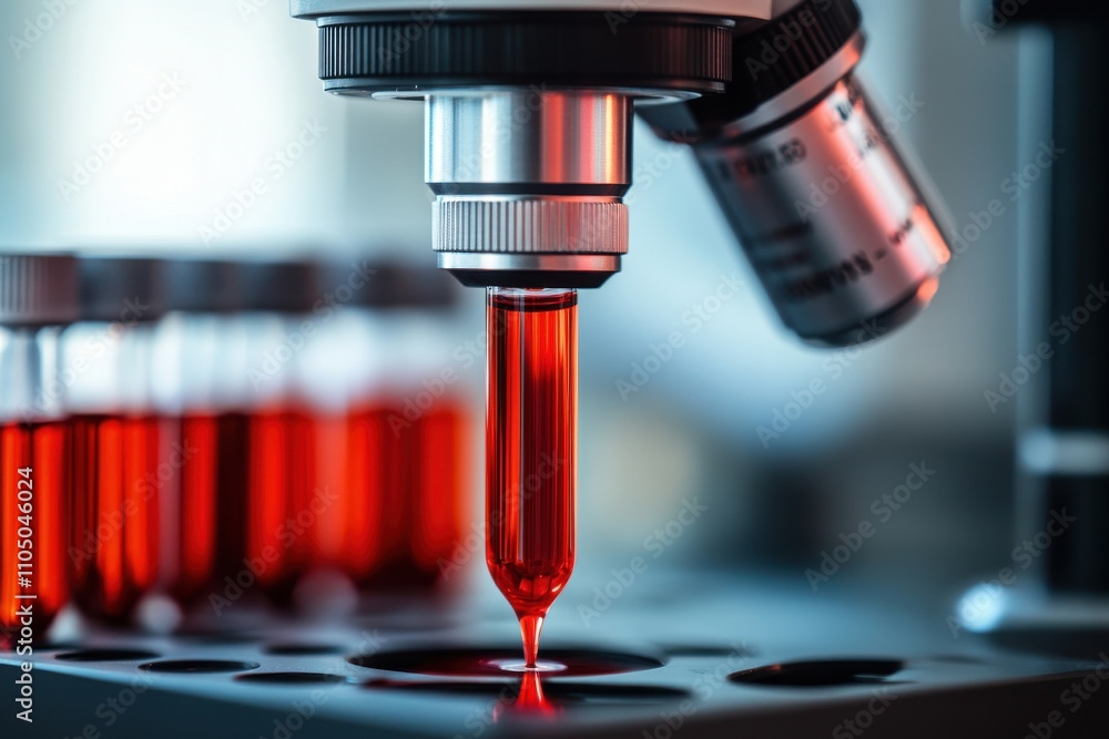 Blood testing in laboratories: microscopy, sample handling, sterile environment, genetic studies in healthcare, blood disorders, donation processes