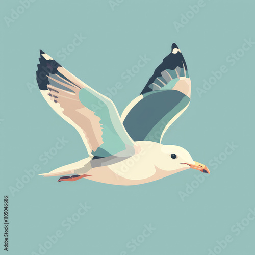 Cute seagull flies. Cartoon flat illustration