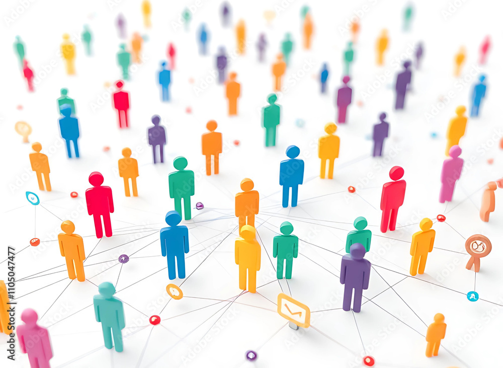 Vibrant Figures Connected by Lines Representing Social Media Networks and Online Interactions Vibrant Figures Connected by Lines Representing Social Media Networks and Online Interactions