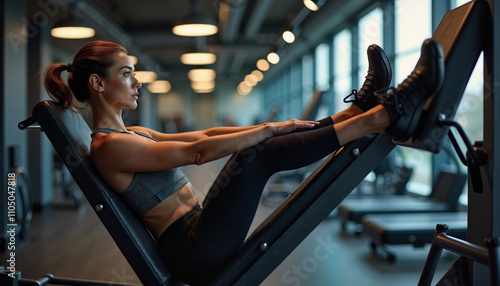 Elevating fitness through squats in a modern gym with wide windows and motivating ambiance photo