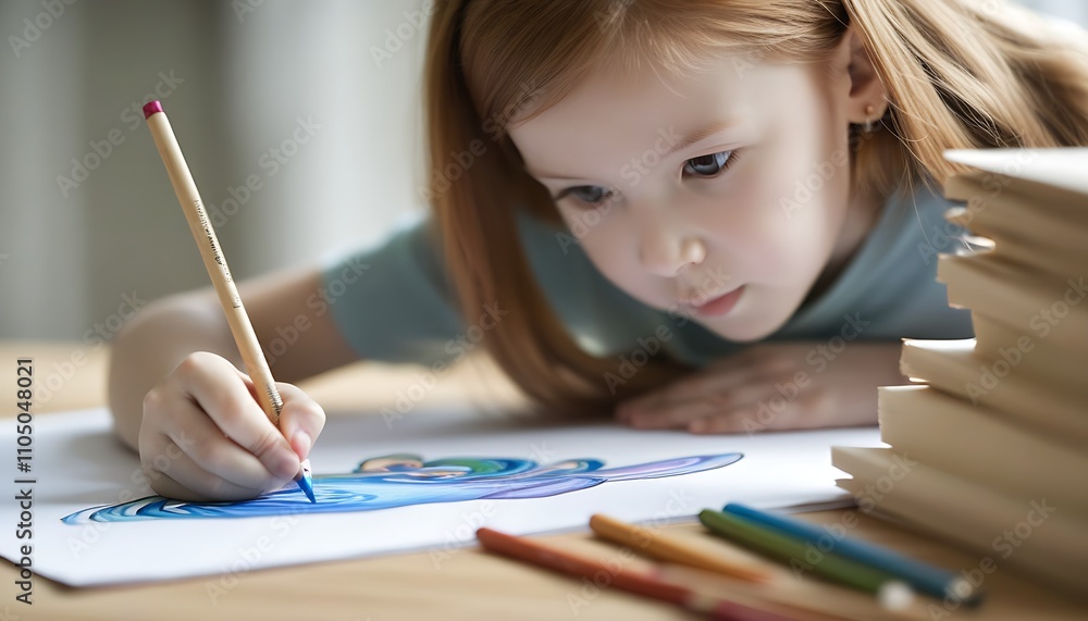 Girl Focusing on Drawing and Creating Artwork Girl Focusing on Drawing and Creating Artwork