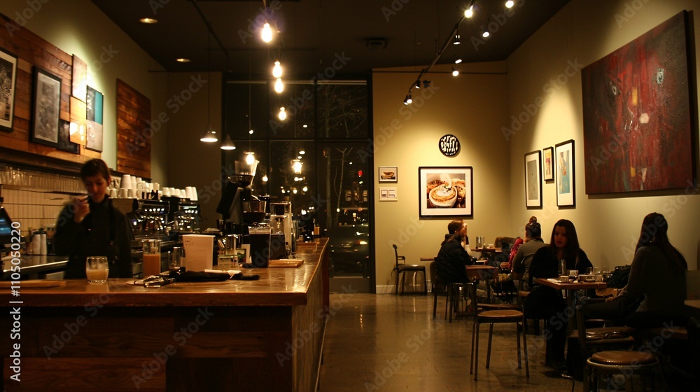 A contemporary coffee shop features cozy lighting, stylish decor, and welcoming seating as baristas prepare gourmet beverages, fostering a vibrant yet intimate environment for conversation. A contemporary coffee shop features cozy lighting, stylish decor, and welcoming seating as baristas prepare gourmet beverages, fostering a vibrant yet intimate environment for conversation.