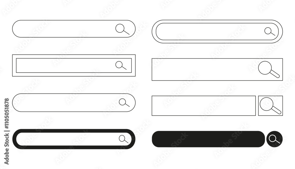 Search bar finder, modern frame text box, form with magnifier, interface Menu ui design element. Simple banner, site border. Search bar finder, modern frame text box, form with magnifier, interface Menu ui design element. Simple banner, site border.