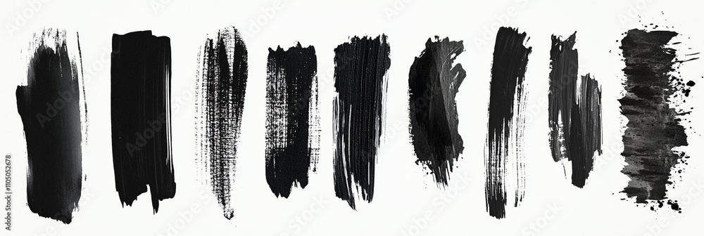 A collection of bold black ink brushstrokes and abstract shapes on a clean white background. A collection of bold black ink brushstrokes and abstract shapes on a clean white background.