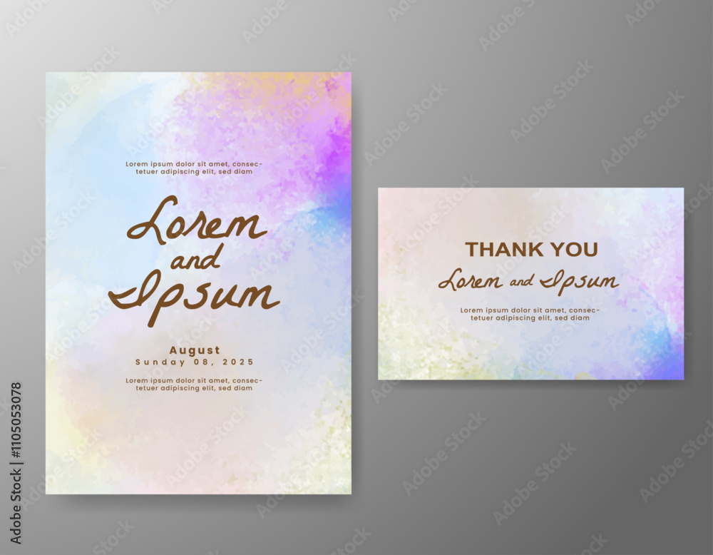 Wedding card invitation template with hand painted watercolor splash Wedding card invitation template with hand painted watercolor splash