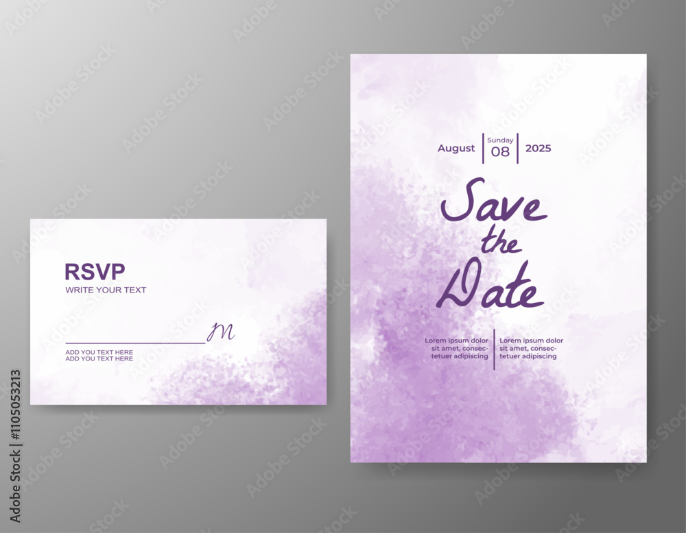 Wedding card invitation template with hand painted watercolor splash Wedding card invitation template with hand painted watercolor splash