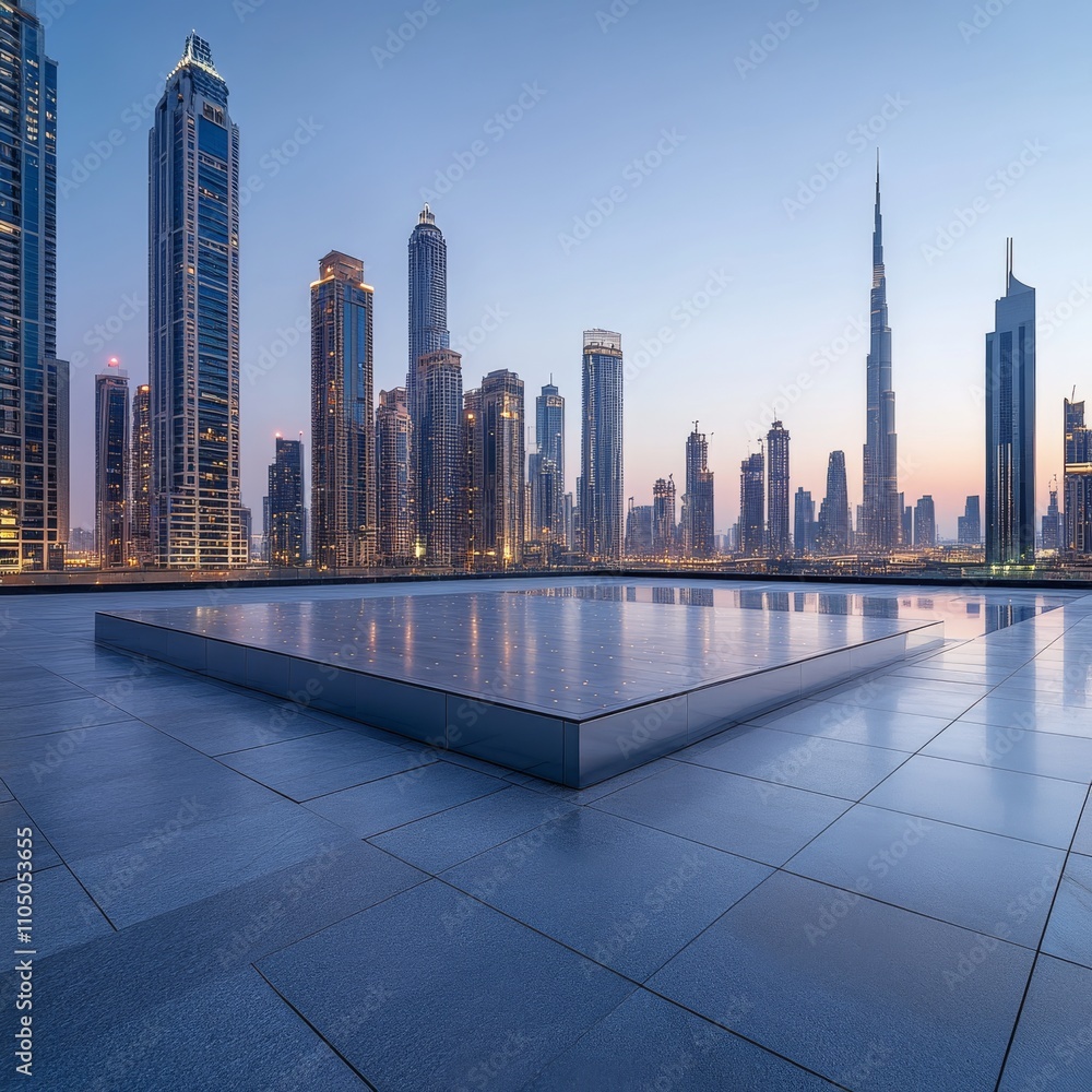 Obraz premium Skyline Elegance urban architecture photography, dawn lighting, elevated perspective