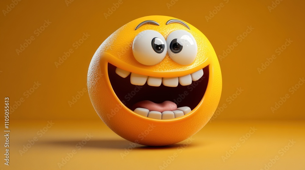A happy orange emoticon displays a wide joyful grin A happy orange emoticon displays a wide joyful grin