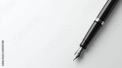 A sleek fountain pen resting on a blank sheet of paper, symbolizing writing and creativity.